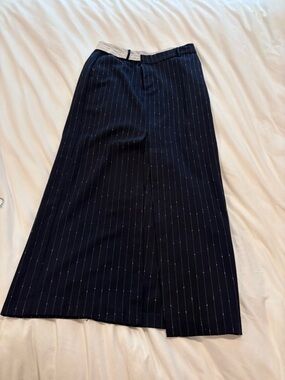 Steve Madden Navy Pinstripe Dress Pants with Ivory Waistband